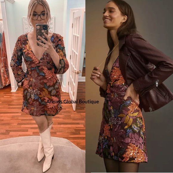 RARE NWT ANTHROPOLOGIE Sequined Embroidered Cut-Out Mini Dress. Size 20W - Picture 13 of 16